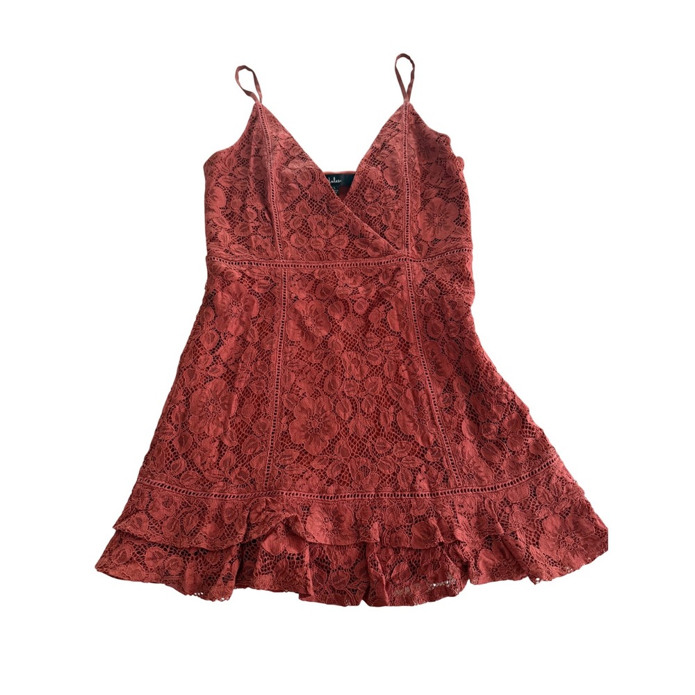 Rust Lace Ruffle Slip Dress - Women